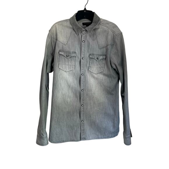 AllSaints Men's Gray Snap Denim Corduroy Collar Western Cowboy Button Down Sz M - Picture 1 of 7